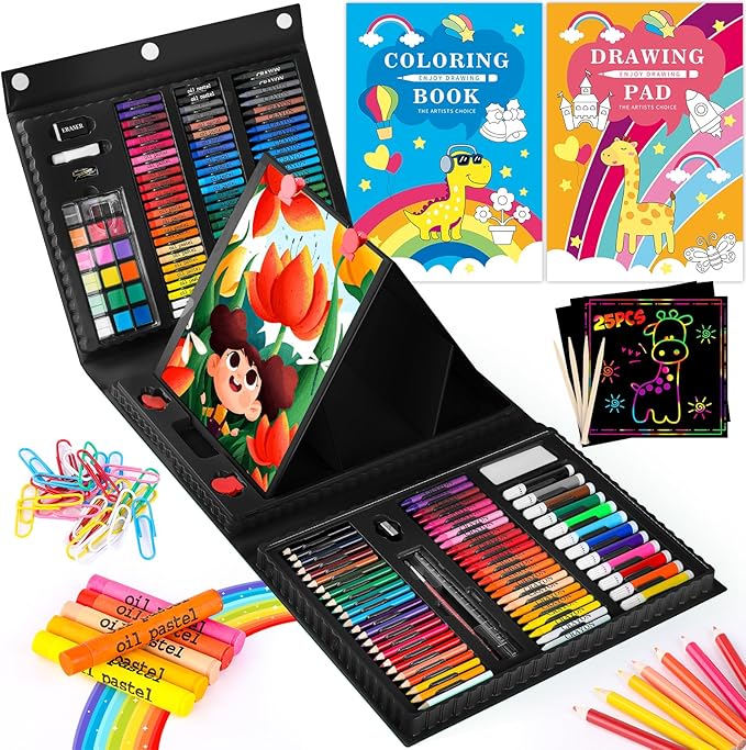 iBayam Art Kit, 251-Pack Art Supplies Drawing Kits, Arts and Crafts Gifts Box for Adult, Art Set Case with Trifold Easel, Scratch Paper, Sketch Pad, Coloring Book, Crayons, Pencils