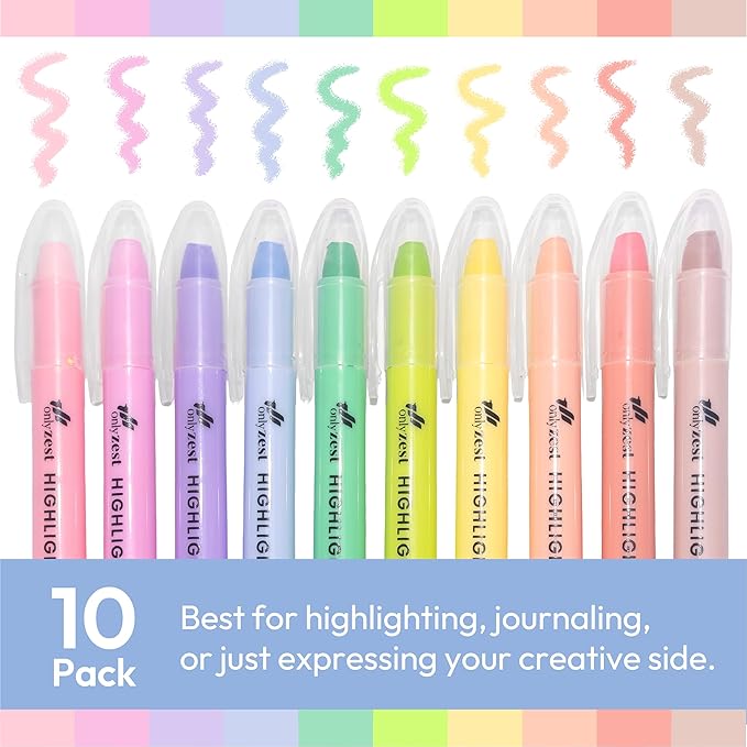 10 Pack Bible Safe Highlighters - Pastel Color, Wax Highlighters No Bleed, Scripture Markers for Journaling, Study Accessories and School Supplies