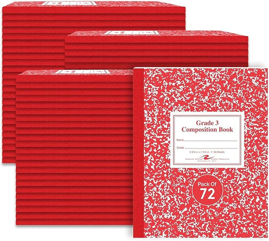 ROARING SPRING Primary Composition Book, Handwriting Notebook for Kids (K - 3rd Grade), Grade 3 Ruled, 3/8" Skip-Line Manuscript Paper, Flexible Cover, 9.75" x 7.5", 50 Sheets/100 Pages, 72 Pack