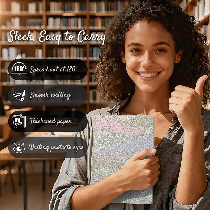 Stitched Composition Notebooks 2-Pack with Unique Art Designed Cover, A5 Lined Diary (8.2"L*5.5"W), Lay Flat Design, Thicked Paper Writes Smoothly for School and Office (Flower Sea)