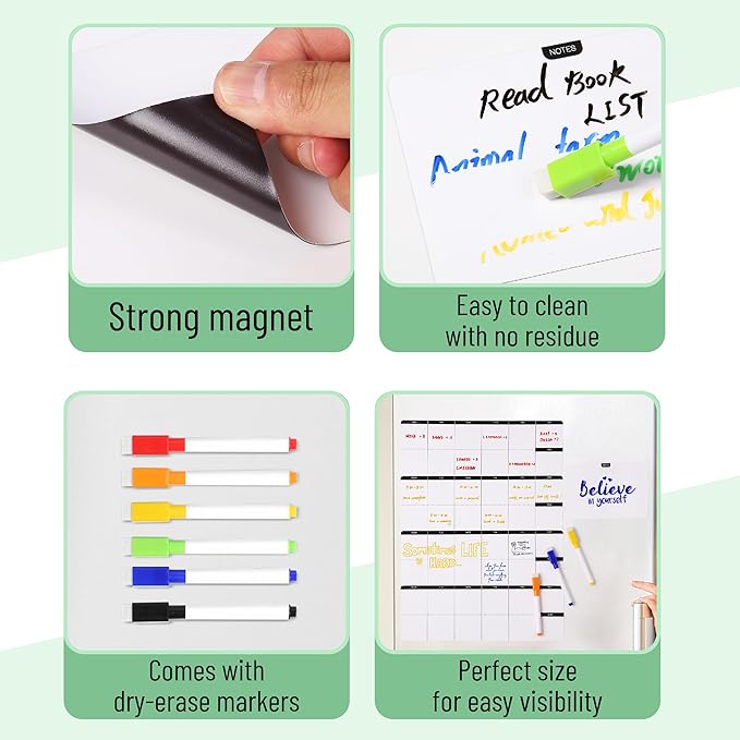Mr. Pen- 4" x 12" Dry Erase Magnetic Weekly Planner for Fridge, 11 pcs, 4X Weekly Chore Chart, 6X Colorful Whiteboard Markers and 6" x 4" Magnetic Whiteboard Note
