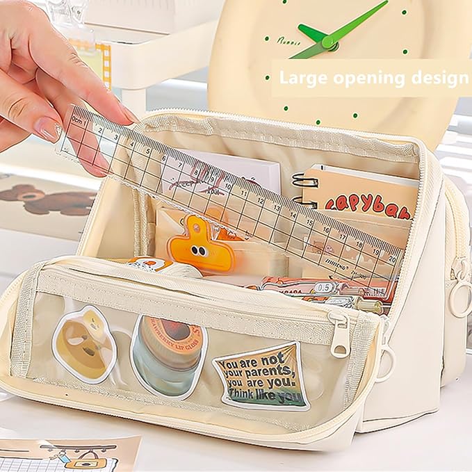 Large Pencil Pouch Big Pencil Case Big Capacity Aesthetic Pen Cosmetic Bag Pen Stationery Organizer Simple, College Office Home Travel Storage Bag (Purple)