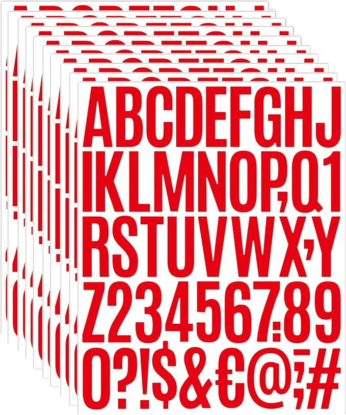 Self Adhesive Letters 2 Inch, 8 Sheets Waterproof Alphabet Stickers | Large Vinyl Letter Decals for Mailbox Numbers, House Address Signs, Safety Labels and Notice Boards (Red)