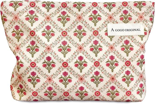 STARDW Aesthetic Floral Makeup Bag Cute Small Cosmetic Bags for Women Girls, Travel Toiletry Bag Large Capacity Zipper Makeup Pouch, Purse Organizer Pouches