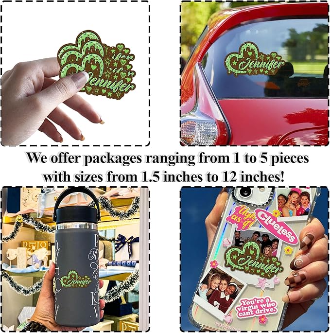 Custom Heart Name Sticker Personalized Text Bling Bling Ice Cream Dripping Sprinkle Decal Waterproof Die Cut Vinyl DTF Decal Unisex Gift for Laptop Helmet Car Cup Phone Tablet for Male Female