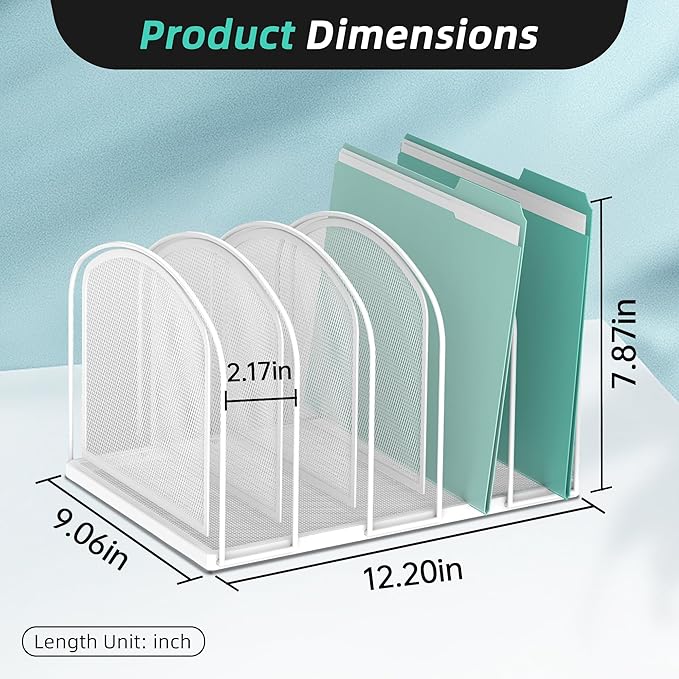 SUPEASY File Organizer 5-Section Mesh Desk Organizer, Upright File Organizer Desktop Organizer File Sorter, File Folder Holder for Office Supplies, White (Pack of 2)
