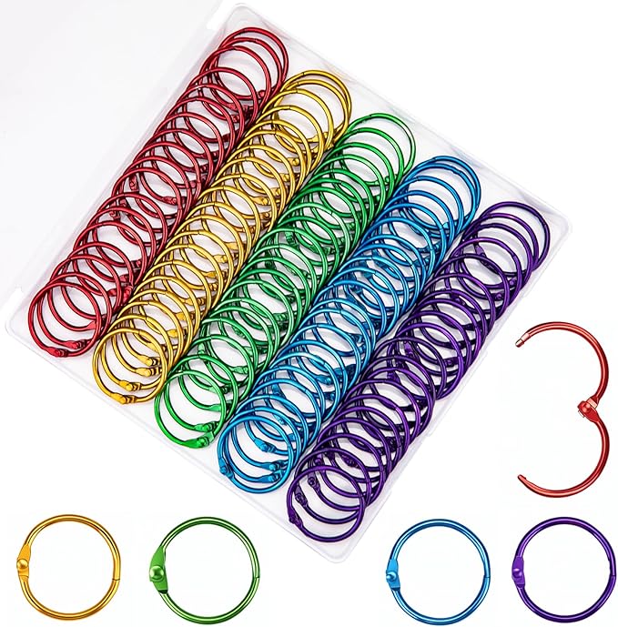 OWLKELA 100 Pcs Binder Rings 1 Inch, Office Book Rings, Loose Leaf Rings, Metallic Assorted Colors