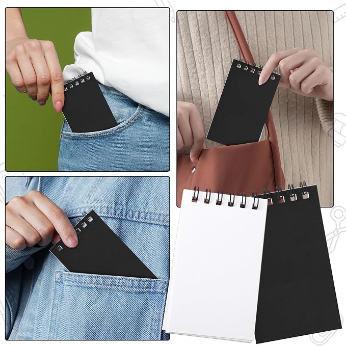 12 Pack Mini Pocket Notebooks Black Mini Spiral Notebooks with Lined Pages