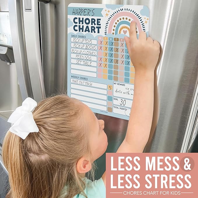 Hadley Designs Magnetic Chore Chart for Kids – Reward Chart for Kids, Dry Erase Responsibility Board for Children at Home, Fridge Behavior Tracker for Daily & Weekly Tasks, Boho Toddler Chore Board