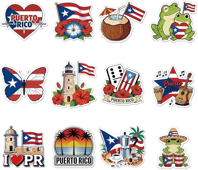 Wxiben Puerto Rico Fridge Magnets - 12 Pcs Puerto Rican Souvenirs Gifts Travel Refrigerator Magnets Fridge Magnetic Stickers Decorations for Home Kitchen Office Car Mailbox Locker Decor