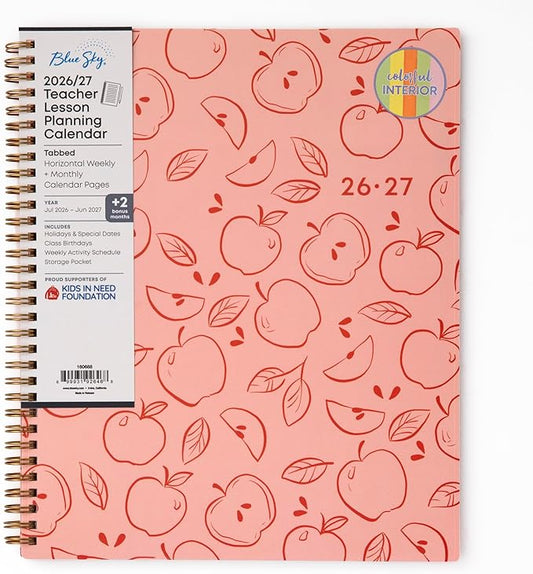 Blue Sky 2026-2027 Weekly and Monthly Academic Year Teacher Lesson Planner Calendar, July 2026 - June 2027, 8.5" x 11", Flexible Cover, Wirebound, Laminated Tabs, Storage Pocket, Apple Sketch