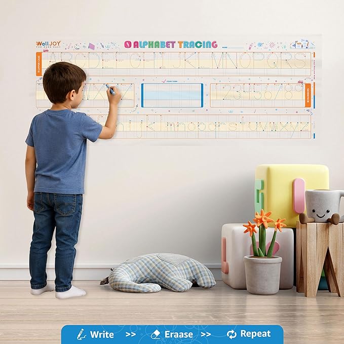 Letter Tracing Board for Kids Ages 3-5 – 39.4x16 in Large Dry Erase Alphabet Tracing Board, Clear Reusable Dry Erase Writing Practice for Kids, Sticks to Any Smooth Surface
