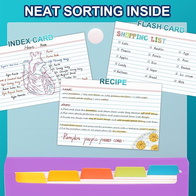 H4D 4x6 Index Card Case with 100 Heavyweight Ruled Index Cards and Dividers, Purple