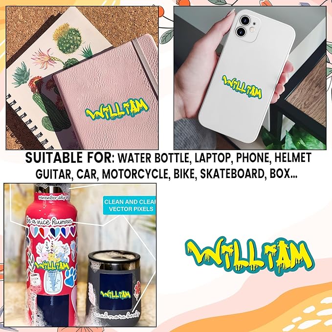 Custom Color Graffiti Name Sticker Personalized Street Style Name Decal Waterproof Vinyl Decal for Water Bottles Tumblers Laptops Hard Hat Cars Kindle for Women Men Teachers