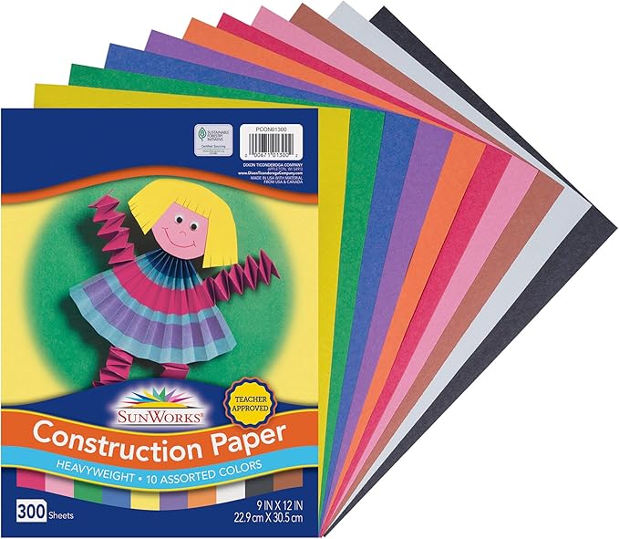 Prang (Formerly SunWorks) Construction Paper, 10 Assorted Colors, 9" x 12", 300 Sheets (Pack of 8)