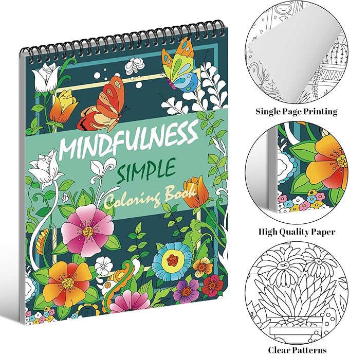 Kalysky Easy and Cozy Adult Coloring Book Set, 3 Pack Stress Relief Coloring Books for Adults Relaxation, Flower Inspirational Quotes Designs.