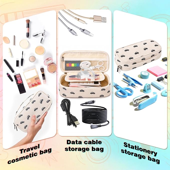 Big Capacity Pencil case,Soft Corduroy Pencil Bag,Cute Pen Case with Handle,5 Compartments, Wide Opening Pen Pouch Organizer for Teen Girls Women (Black Car)