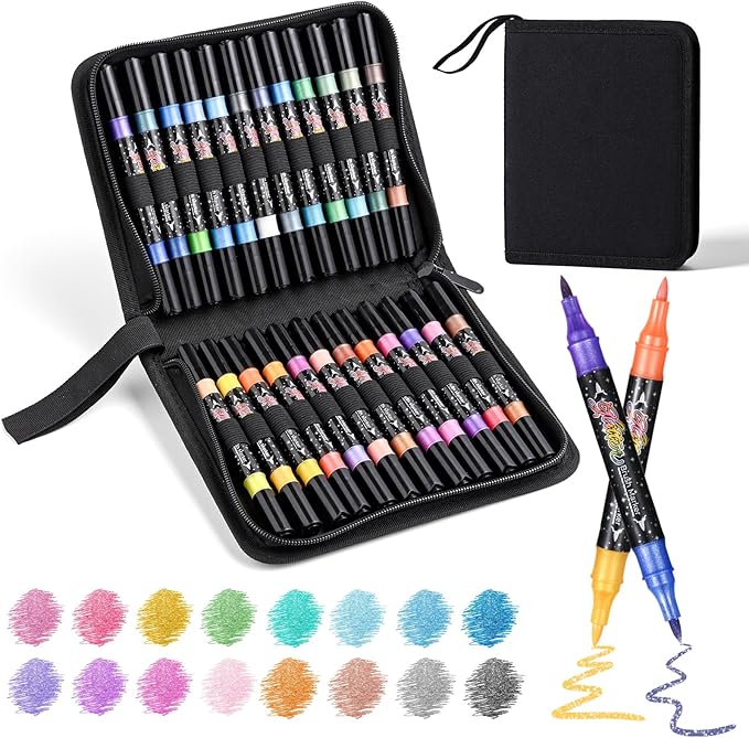 48 Colors Glitter Brush Markers,24 Pack Dual Tip Brush Glitter Marker for Doodle Writing, Glitter Art Crafts Adults DIY Crafts Greeting Birthday Cards Making