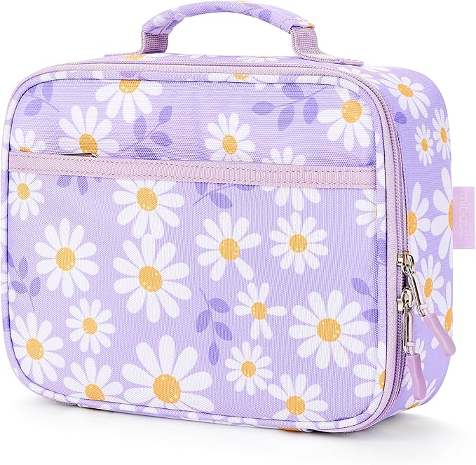mibasies Kids Lunch Box for Girls Toddler, Insulated and Reusable Lunch Bag for School, Daisy Purple