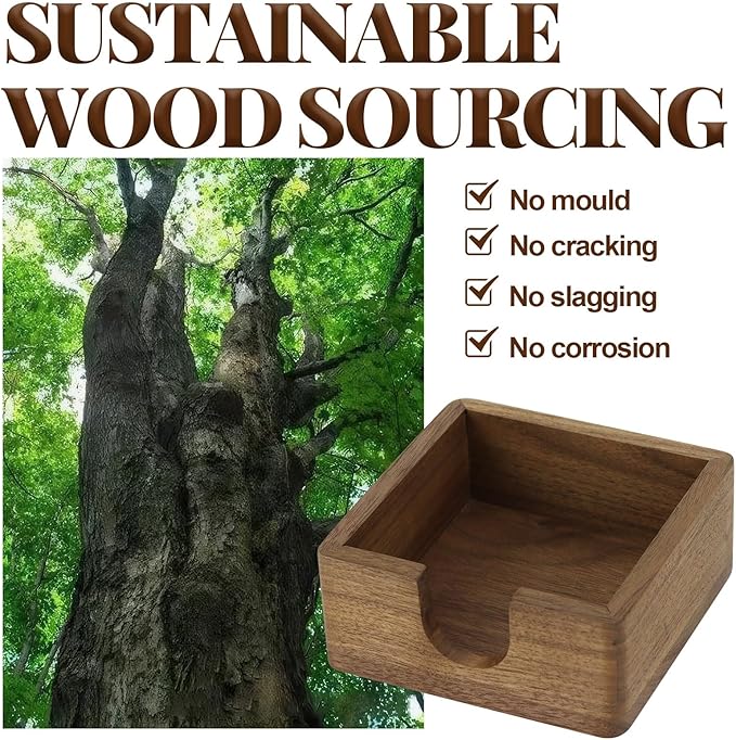 MultiBey Black Walnut Sticky Note Holder - Handcrafted Solid Wood Note Dispenser with Sheets, U-Shaped Easy Access Design & Non-Slip Base for Minimalist Office Desk Decor (3x3 inch)
