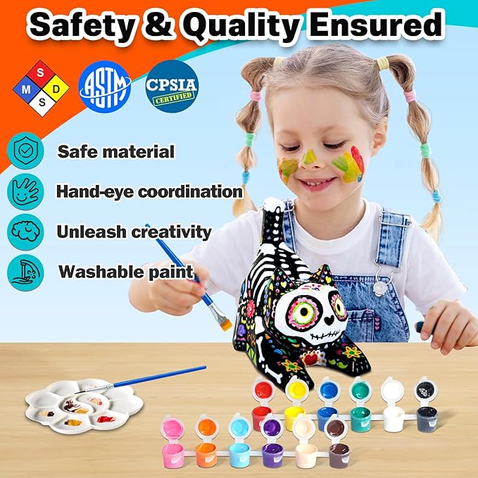 FUNZBO 4.3in Paint Your Own Cat Lamp Kit - Arts and Crafts Supplies Painting for Kids Teens, DIY Night Light Toy for Girls Boys Age 3 4 5 6 7 8 9 10 11 12 13 Birthday Gifts