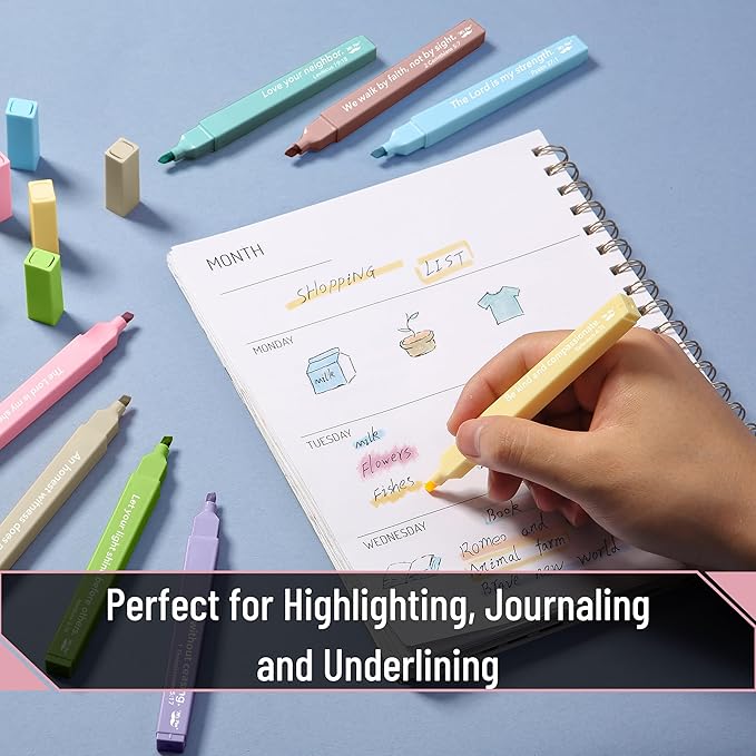 Mr. Pen- Bible Highlighters with Color-Coding System, 8 Pack, Soft Chisel Tip, Aesthetic Highlighters Assorted Colors, Fast Drying Bible Markers No Bleed Through for Journaling and Underlining