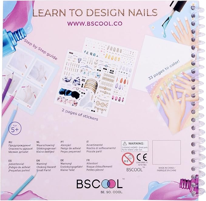 BSCOOL - Drawing, Coloring & Activity Book. Nail Design Book with Stickers and Guides. Fashion Design Sketchbook for Kids 5 and up. Little Designer Book - Nail Sticker Book. Gift for Girls