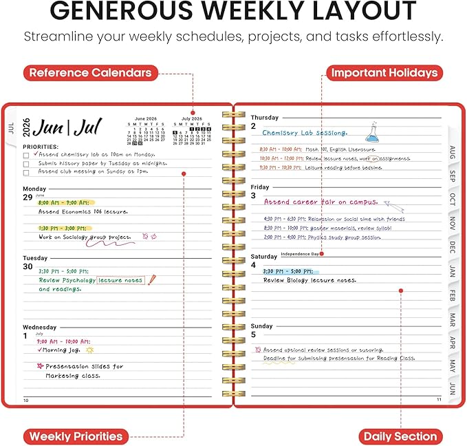 Planner 2026-2027, 8.5" x 11" Weekly and Monthly Academic Year Planner Calendar, July 2026 - June 2027, Hardcover Large School Planning Agenda With Tabs, Perfect for School & Office Supplies, A4, Tomato Red