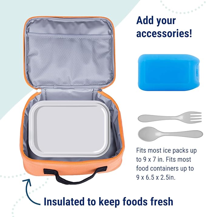 Wildkin Kids Insulated Lunch Box, Keeps Food Hot or Cold, BPA-Free with Mesh Pockets & Easy-Clean Lining – Ideal for School, Travel & Daycare – Bengal Orange