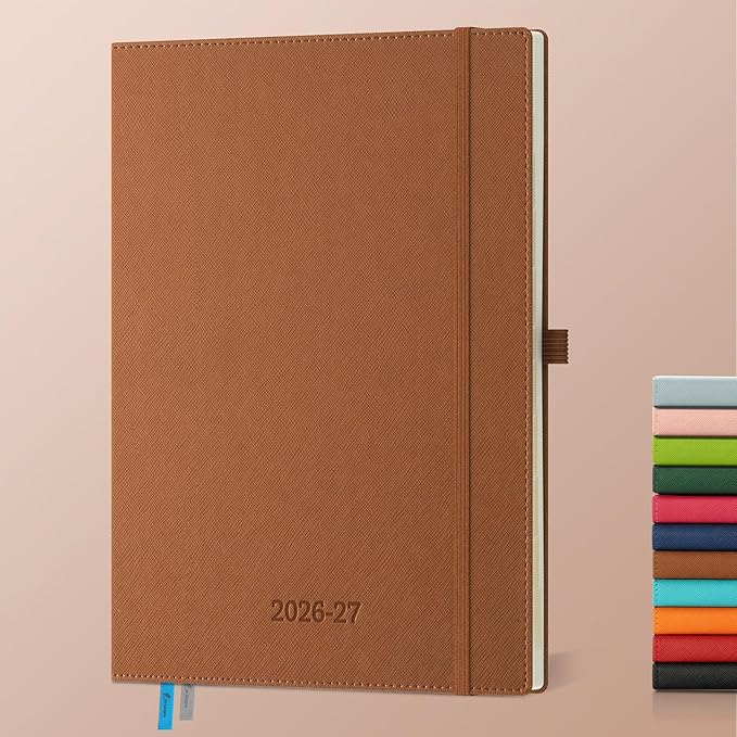 Weekly Monthly 2026-2027 Planner (July 26-Dec 27),11.5"x8.5",18 Months Agenda Plan with Month Tabs & Pocket,Expenses/Note Pages, Academic Calendar with Vegan Leather Cover,Brown
