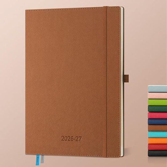Weekly Monthly 2026-2027 Planner (July 26-Dec 27),11.5"x8.5",18 Months Agenda Plan with Month Tabs & Pocket,Expenses/Note Pages, Academic Calendar with Vegan Leather Cover,Brown