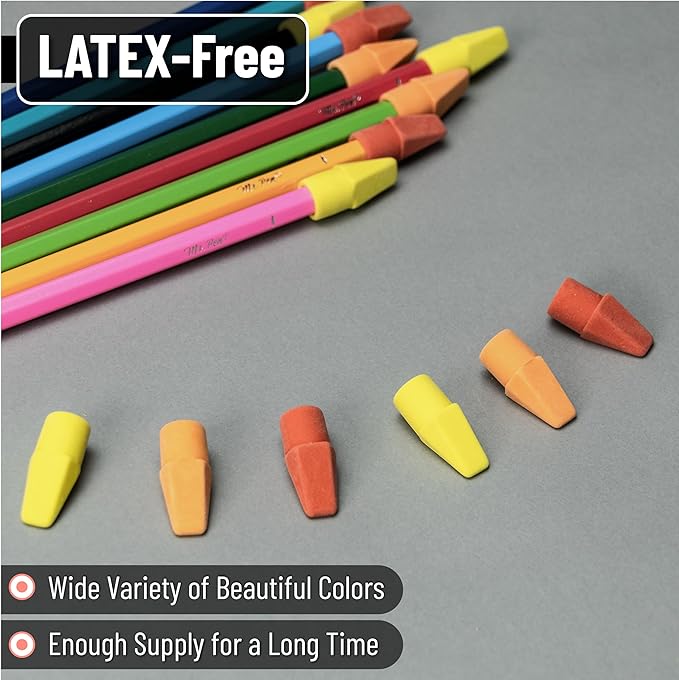Mr. Pen- Pencil Top Erasers, 30 Pack, Latex-Free, No-Smudge Cap Pencil Erasers for Precise Erasing, Kids, Teachers, Studying Supplies, Sunset Scheme