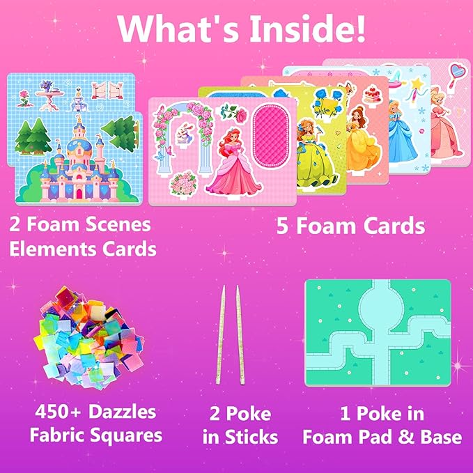 Poke in Magical Princesses, Christmas Birthday Gifts for 3 4 5 6 7 8 9 Year Old Girls, No Mess Girls Toys Age 6-8, DIY Arts and Crafts for Kids 4-6, Creative Activity Travel Toy