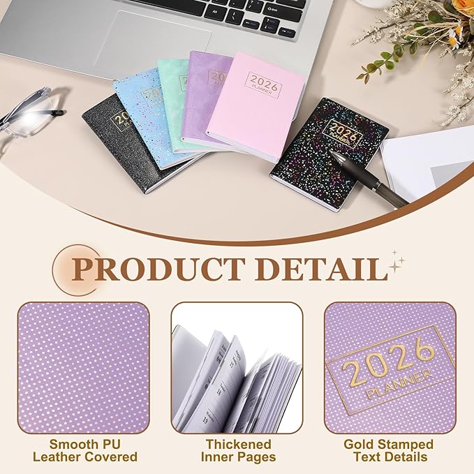 PATIKIL 2026 Daily Planner Notebook, 4.2 x 3.1" 64 Sheets Undated to Do List Daily Weekly Monthly Goals Pocket Notebook for Office Home Study Work Weeding Time Management, Laser Purple