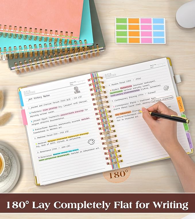 Spiral Notebook Journal with Removable Dividers Tabs, 300 Pages Hardcover Leather 5 Subject College Ruled Notebook, 8.5"x11" Large A4 Lined Journal for Women Men, Spiral Notebook for Work School,Beige
