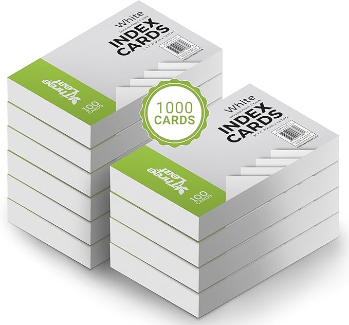 THREE LEAF 3 X 5, INDEX CARDS UNRULED, 1000 CT. (100 x 10) WHITE, Blank Flash Cards, Study Card, Memo Pad, For To-Do List, Art And Craft Projects