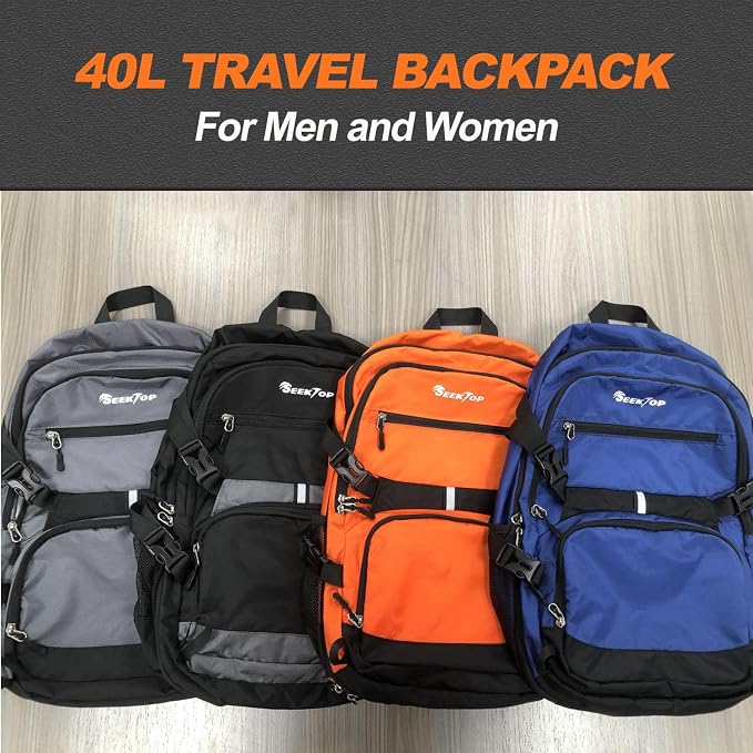 Seektop Travel Backpack for Men Women, Multiple Pockets 40L Hiking Backpack | Lightweight Foldable Carry on Backpack for Outdoor Camping Sport Leisure