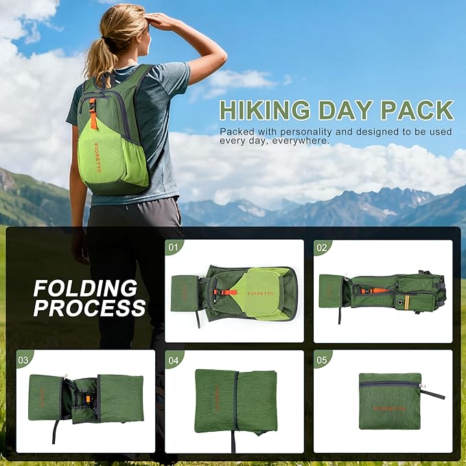 FIORETTO 10L/15L/20L Hiking Backpack for Women Men Mini Packable Backpack Lightweight Small Daypack for Travel Camping