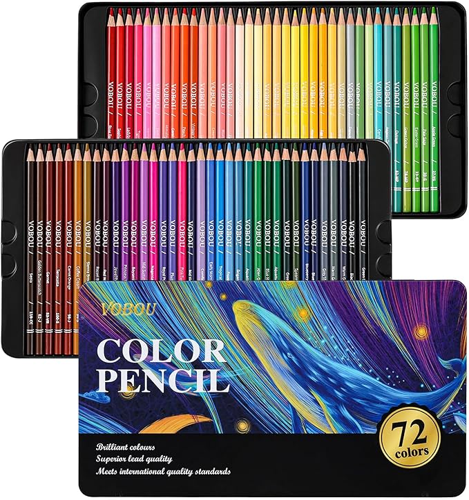 Vobou 72 Colors Artist Colored Pencils Set for Adult Coloring Books, Soft Core Coloring Pencils, Professional Numbered Drawing Pens for Layering Shading Blending, Gift Tin Box for Beginners