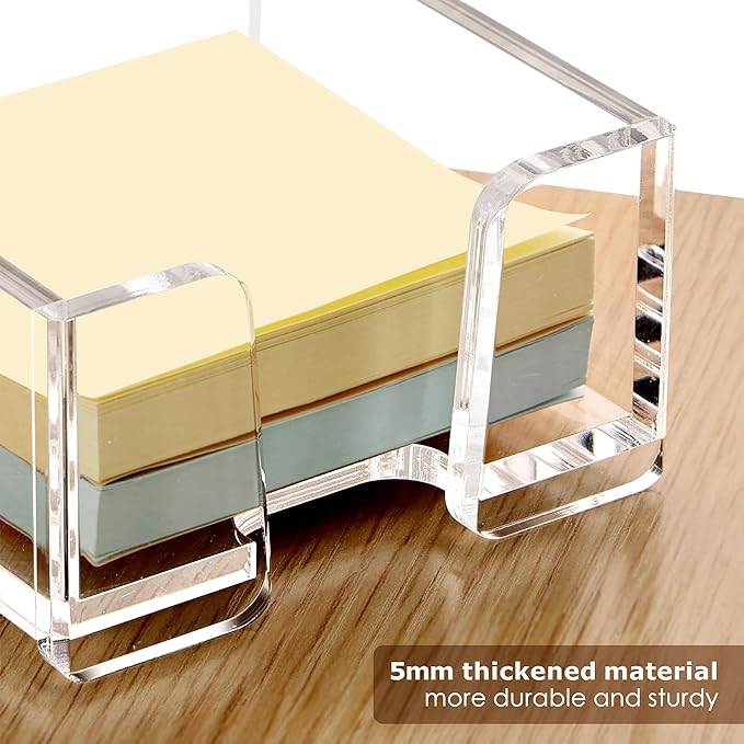 SANRUI Acrylic Sticky Note Holder , for Post-it Note Pad Dispenser Desktop Accessories Organization, Self Memo Pad for School Office Desk Supplies ( 3''x3'' Clear)
