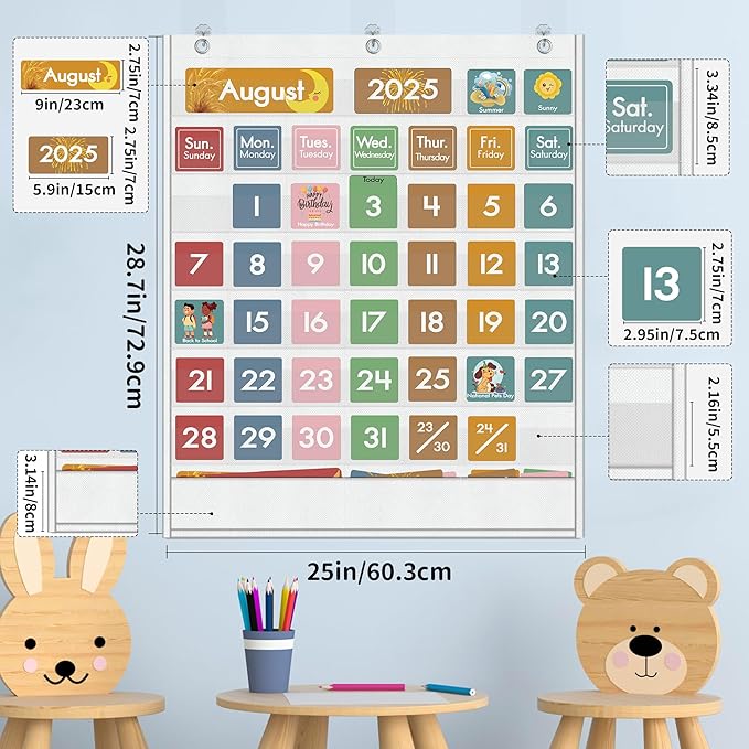 Yoink 49 Pockets Classroom Calendar Pocket Chart with 77 Cards, Daily Monthly Learning Calendar for Circle Time Weather Seasons, Preschool Kindergarten Homeschool Must Have, Teacher Supplies (White)