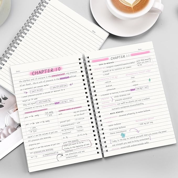 RETTACY Spiral College Ruled Notebook, 3-Pack, 160 Pages per Pack, A5 Medium Size (5.7" x 8.3"), for School, Work, Writing, Journaling, 100 GSM Thick Paper, Flexible Plastic Cover