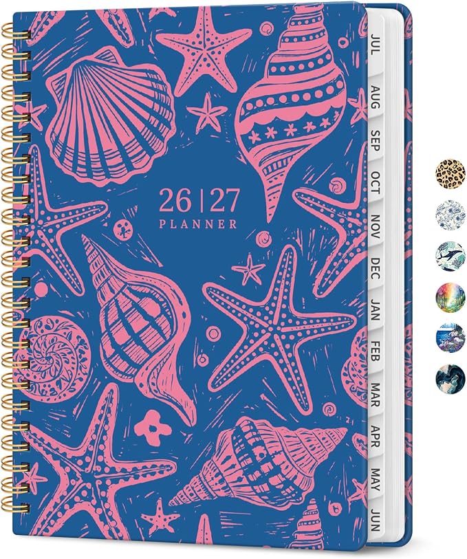 Planner 2026–2027, Weekly & Monthly Academic Organizer for School Year, Jul 2026–Jun 2027, Hardcover Planner with Tabs, Back to School Essential, 6.3" x 8.5", Coastal Whispers