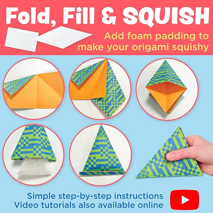 Creativity for Kids Origami Squishies Kit | Great Spring Crafts | Fold, Decorate & Squish 24 Bright Paper Creations | DIY Arts & Crafts for Kids to Build STEAM Skills & Creativity (Ages 7+)