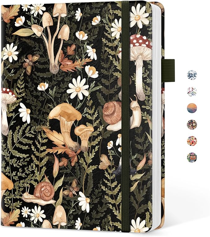 Taja Pretty Lined Journal for Women, Aesthetic Cute Hardcover Leather Journal for Writing, A5 College Ruled Notebook for Work & Note Taking, Perfect for Office School Home, 160 Pages, Mushroom