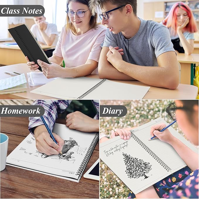 Leelosp 12 Pcs Small Spiral Notebook Lined Spiral Journal College Ruled Notebook Wire Bound Kraft Cover, 120 Pages for Work (Black,8.5 x 11 Inch)