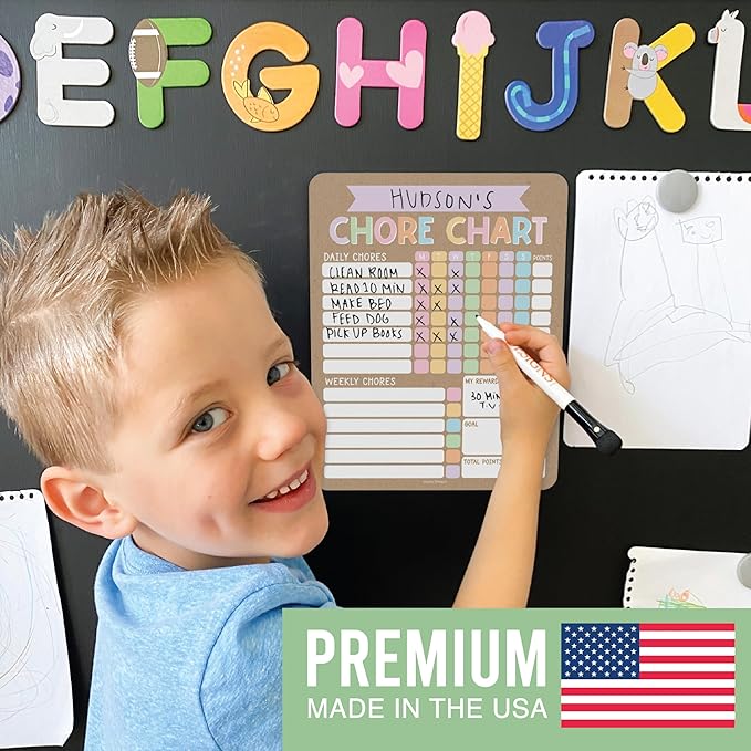 Hadley Designs Magnetic Chore Chart for Kids Multiple Kids – Dry Erase Chores Chart for Adults and Teens, Responsibility Task List for Family, Fridge Task Board Tracker at Home, Kraft Chore Board