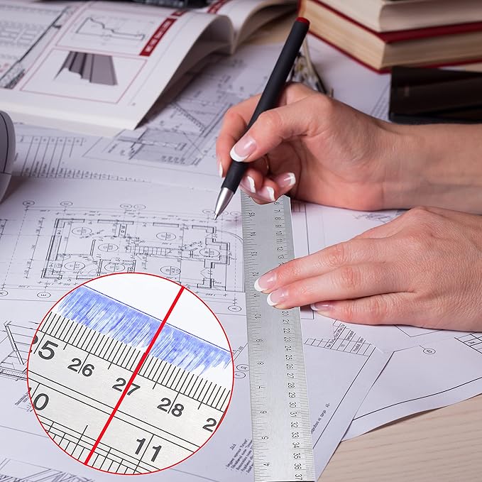 Metal Ruler 12 Inch:[2 Pieces 12 Inch] Non-Slip Cork Backing Rulers with Inch and Centimeters Prevent Ink Leakage:for School Office Drawing Engineering