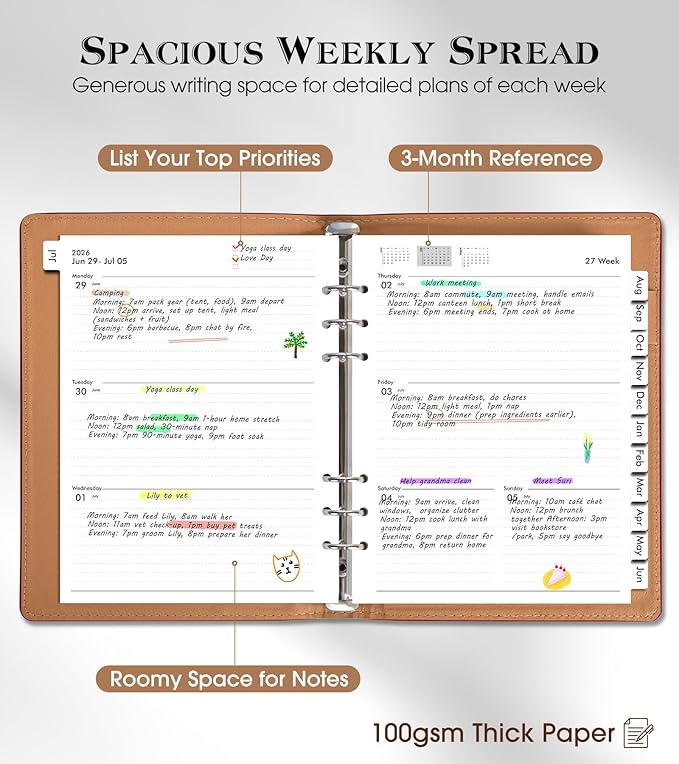 Planner 2026-2027, Academic Weekly and Monthly Calendar Planner from July 2026 - June 2027, Hardcover Leather Daily Agenda Book with Tabs, A5 College School Organizer for Student Teacher, Wine Red