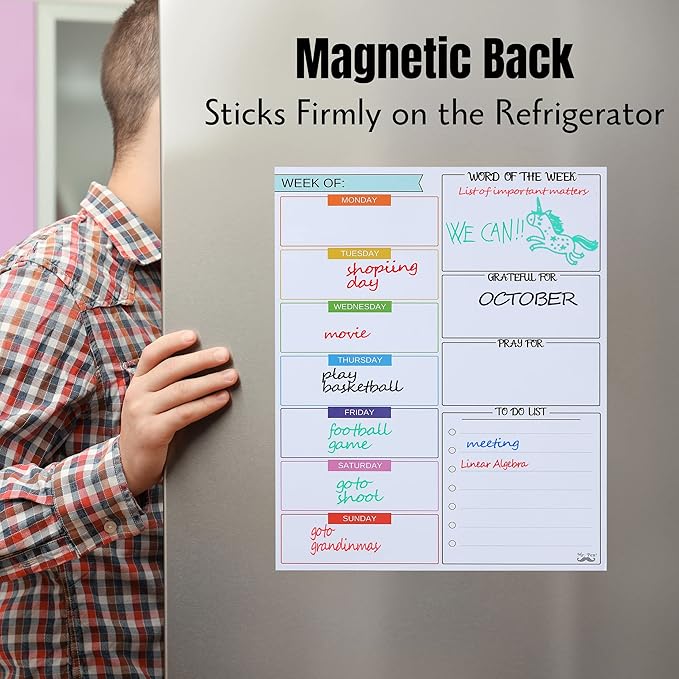 Mr. Pen- Magnetic Weekly Dry Erase Planner for Fridge, 12x15 Inches, Dry Erase Whiteboard Fridge Calendar with 4 Markers & Large Writing Space for Schedules, Chores, Meal Planning & Family To-Do List